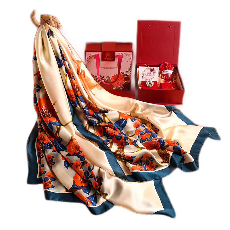 Hangsifu Silk Scarf for Women, Summer Shawl Wrap Scarf Set, Practical Birthday Gift for Mom, Elders, Wife, Mid-Autumn Festival Present