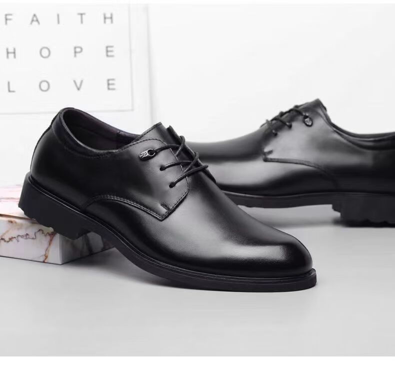 IQGD Men's Slip-On Leather Shoes British Business Casual Dress Lace-Up 5222 Black Size 44 3
