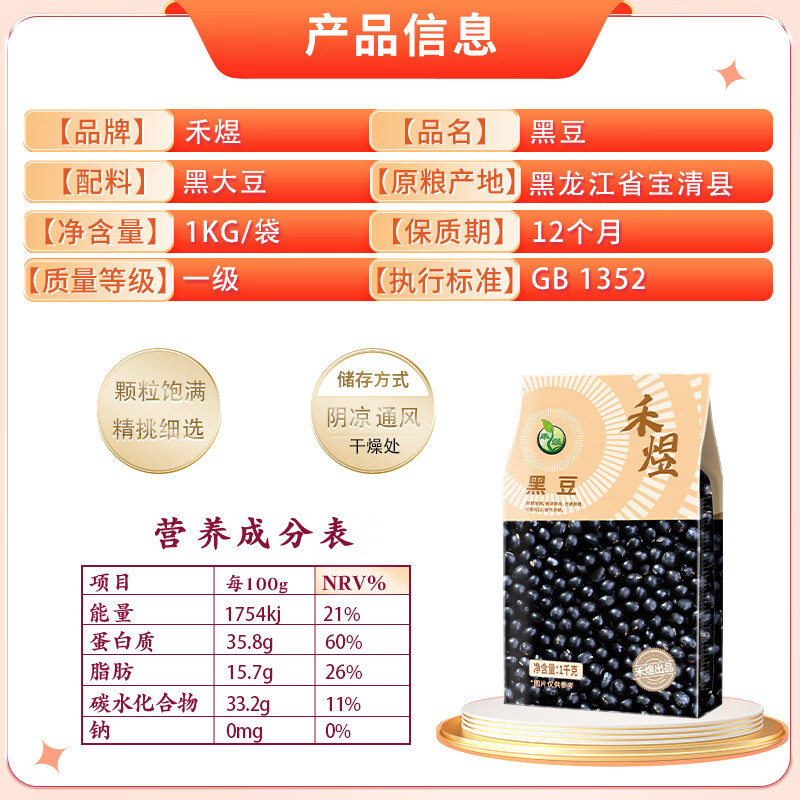 禾煜黑豆 2斤（绿芯 无染色 可打豆浆 五谷杂粮 东北 五谷 大米伴侣）