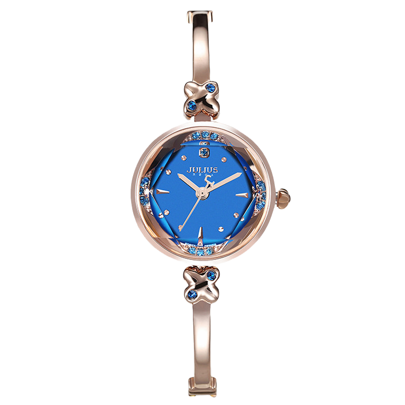 Julius Watch for Women, Korean Version, Fashionable Shiny Rhinestone Slim Bracelet, Quartz Student Ladies' Watch with Blue Dial JA-878D