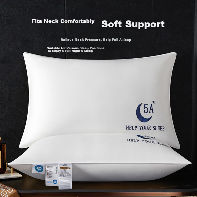 Yalu Class A Antibacterial Pillow Core, Star-Rated Hotel Adult Sleeping Soft Pillow, White Medium Pillow, Single Piece, 48x74cm