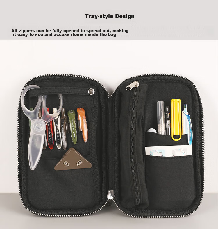 KOKUYO Pancake Bag PANCASE Pencil Case, Large Capacity Stationery Organizer for Students, Multifunctional Layered Storage Pouch, Corduroy Portable Pencil Box, Black, 1 Piece, WSG-PC132D 6