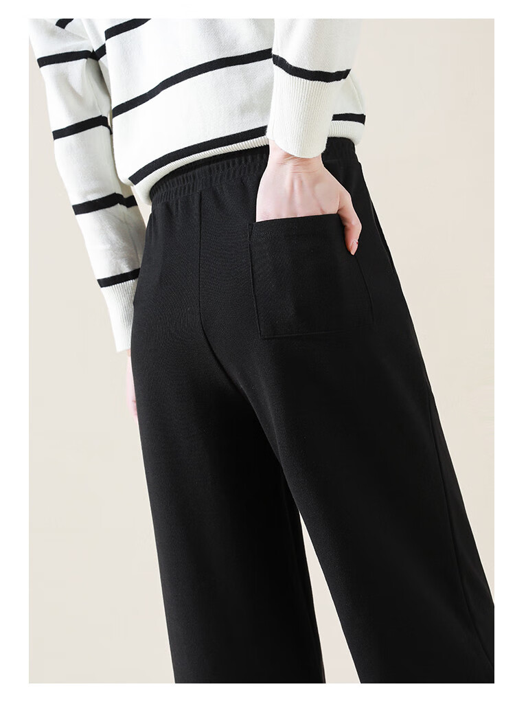 Dme [Knitted Pants] Spring And Autumn Commuter Women's Trousers with Drawstring Elastic Waist Straight Casual Wide-Leg Pants for Wome 13