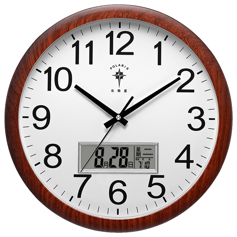 POLARIS Wall Clock, Living Room Home Smart Clock, Wood Grain Radio-Controlled Clock, Automatic Time Adjustment, Clock Face 38cm, Smart Movement