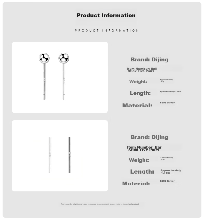 Dijing S999 Silver Bean Ear Studs, Women's Earrings, Simple Ear Rods, No Need to Remove While Sleeping, Invisible Birthday Gift for Pierced Ears 5