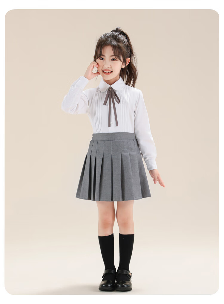 Yinuofang Children's White Long-Sleeve Shirt, Children's Day Performance Costume, Undershirt for Girls, Girls' Shirt for Large Chorus T-Shirt 16