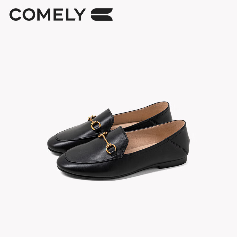COMELY Genuine Leather Loafers for Women, Spring And Summer New Style, Sheepskin Flat Slip-On Shoes, Comfortable Versatile Leather Shoes, Black, Size 40