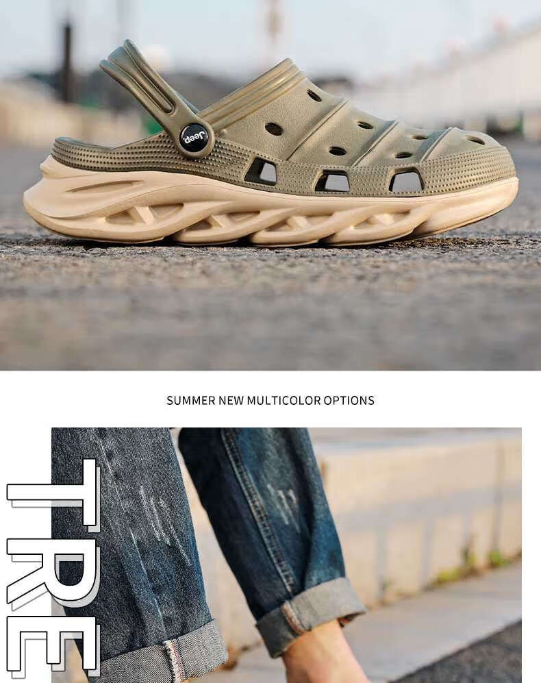 Jeep Men's Perforated Shoes, Fashionable Korean Style, Breathable, Simple Design, Non-Slip Beach Sandals, Outdoor Wear, Soft Sole Slippers, P210MTX058, Blue, Size 45 3