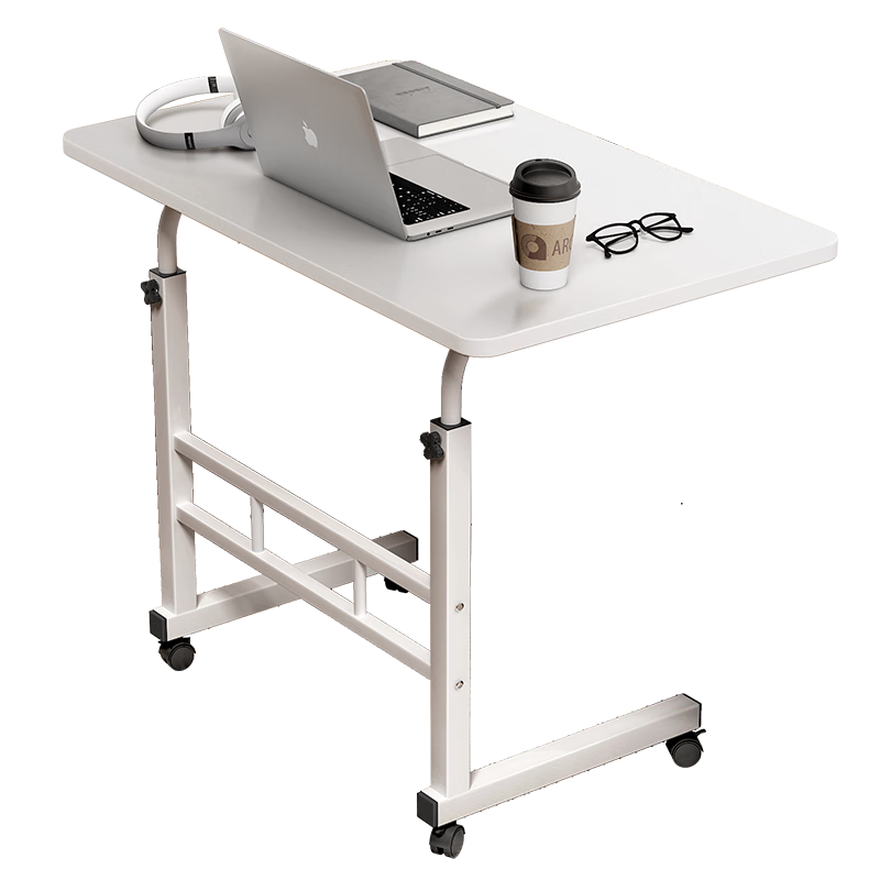 Anerya Bedside Computer Desk with Wheels, Movable Lazy Table, Adjustable Height Bed Study Office Small Desk, 60x40 Warm White