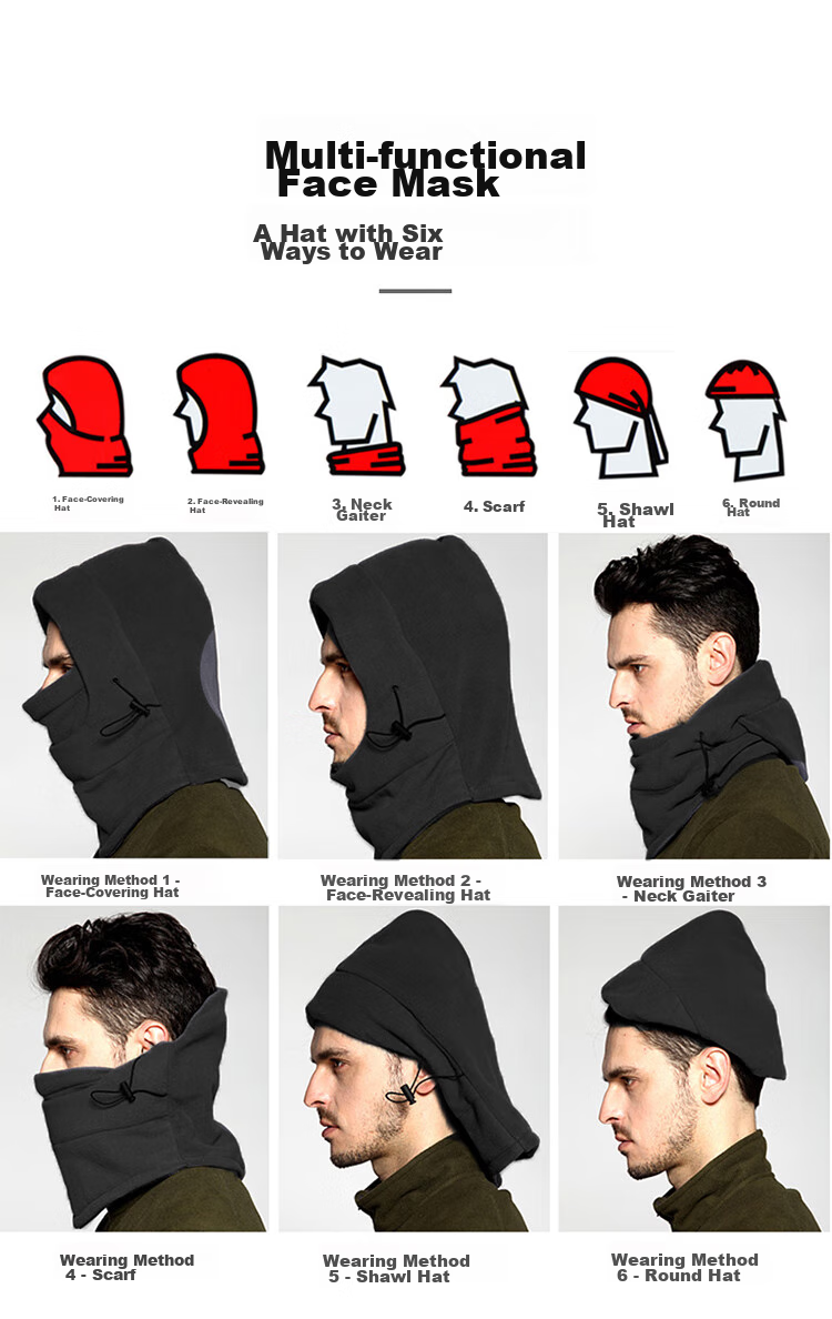 FOREVER Electric Scooter Windproof Cold-Resistant Winter Riding Men's Fleece Hat Mask Windproof Dust-Proof Warm Balaclava Face Mask Neck Gaiter 6