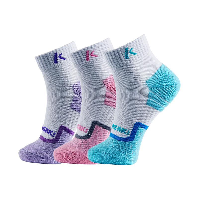KAWASAKI Professional Badminton Socks, Sports Socks, Breathable, Enclosed, Thickened Terry Bottom, Women's Mid-Length Socks, 3 Pairs, Three Colors