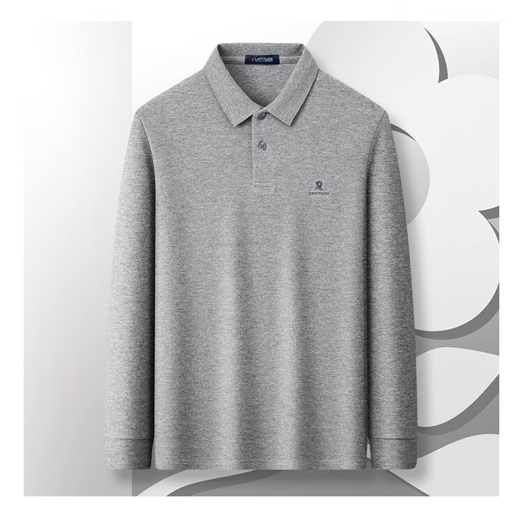 MONTAGUT Men's Long-Sleeve Polo Shirt, Autumn Season, Turn-Down Collar, Pique Long-Staple Cotton, Skin-Friendly Business Casual T-Shirt, Gray, 3XL 14