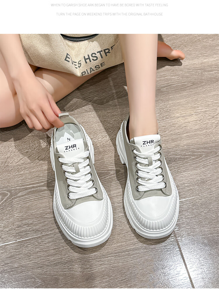 ZHR Canvas Shoes for Women, Lace-Up Thick-Soled Heightening Women's Shoes, Simple Versatile Casual Shoes, QT05 Black, Size 37 14