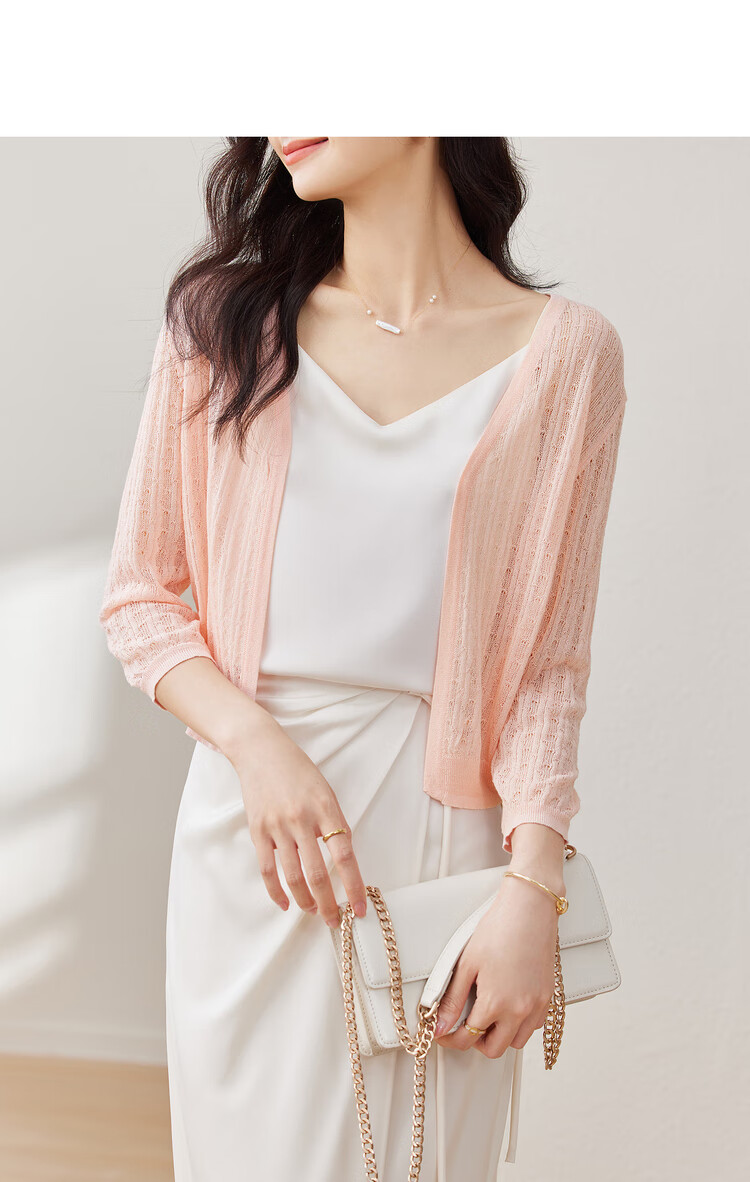Sentubila Summer Thin Knit Cardigan for Women, V-Neck Three-Quarter Sleeve Outer Layer Air Conditioning Sweater, White, One Size Fits All 18