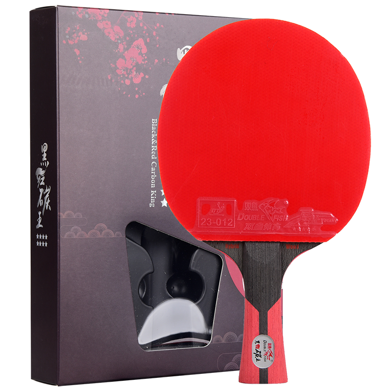 DOUBLE FISH Table Tennis Racket, Penhold Grip, Single Racket, 8-Star Ping Pong Racket, Red And Black Carbon King Offensive Type, Long Handle
