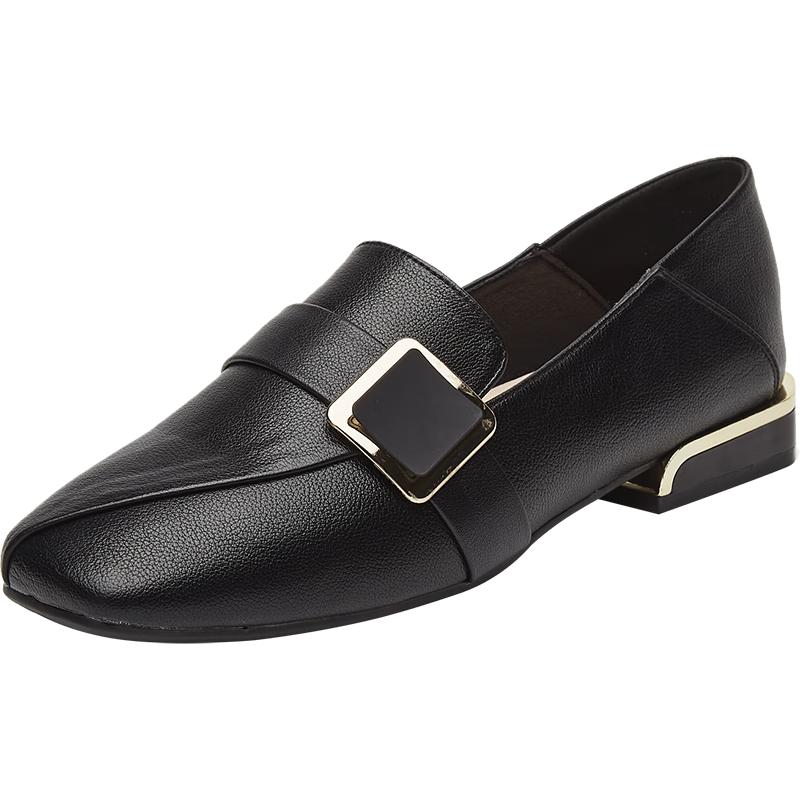 DAPHNE Women's Loafers, Slip-On Soft-Soled Casual Shoes, Leather Buckle Flat Low-Heel Commuter Flats for Women 4623101028 Black Size 40