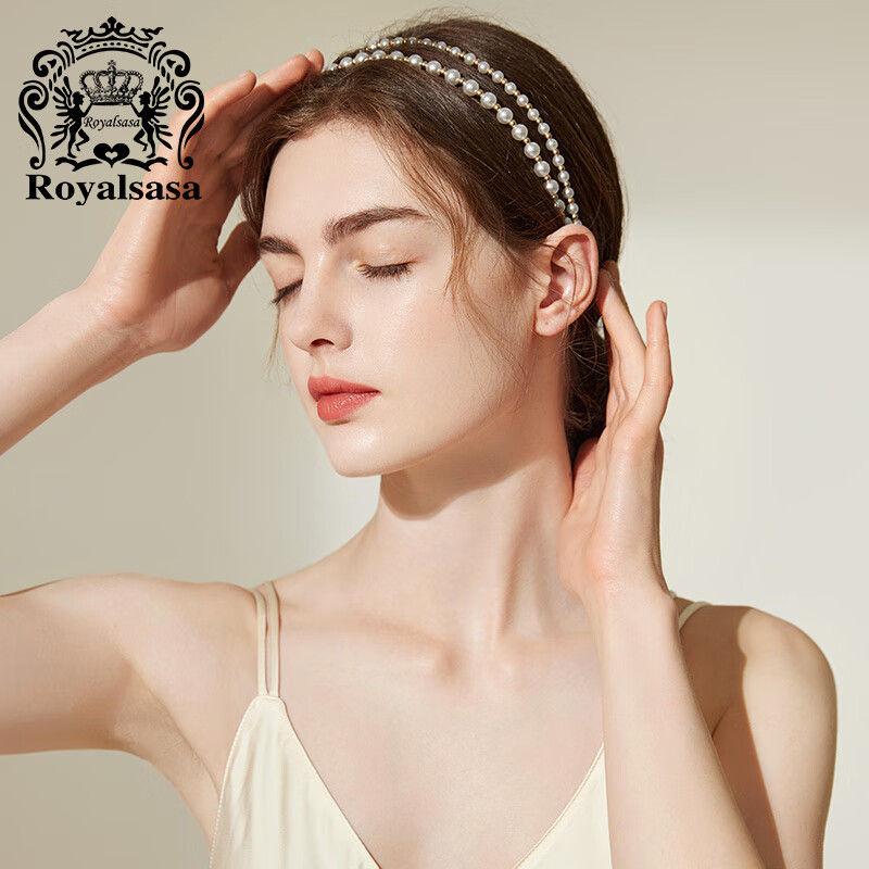 Royal Sasa New Year Gift Hair Accessories Headband Korean Style Double Layer Elegant Outing Headband Faux Pearl Hair Clip