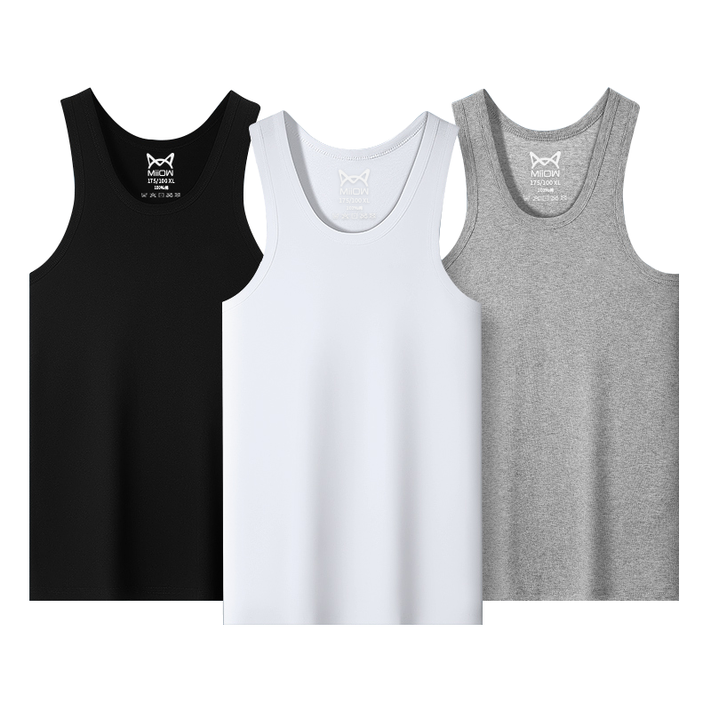MiiOW Men's Tank Top, Summer Pure Cotton 100%, Athletic Undershirt Vest, Sleeveless Undershirt for Men, Black