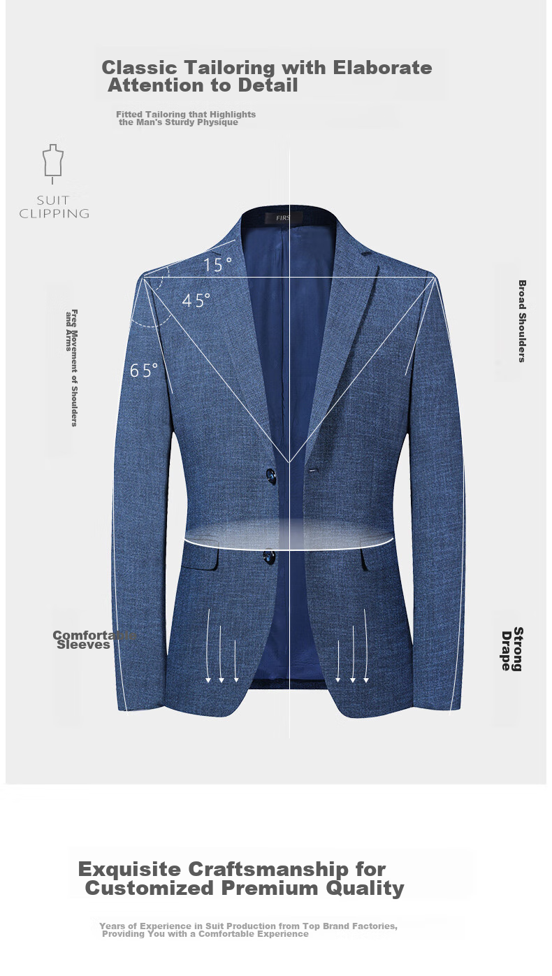 FIRS Men's Suit Jacket, Autumn Business Style, Middle-Aged Elastic Blazer, Casual Men's Single Suit Coat, Formal Work Attire, Wedding Suit, 2036 Blue, Size 185 2