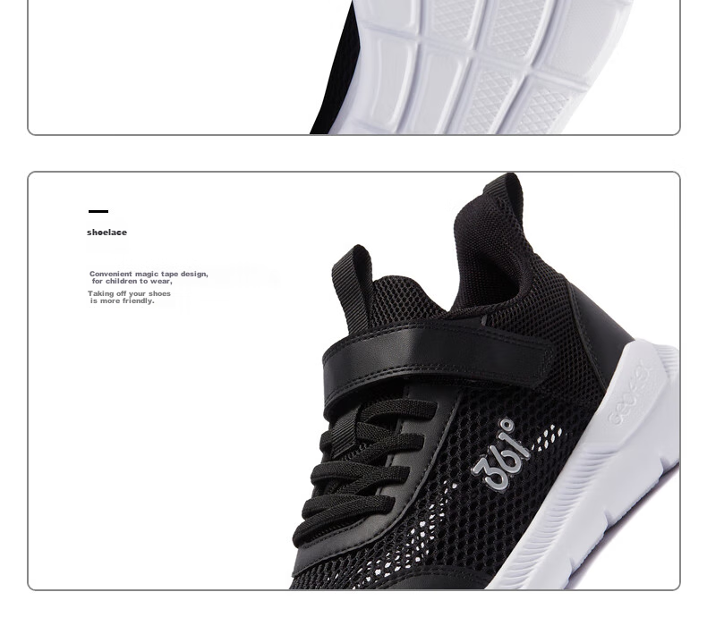361° Children's Running Shoes Summer 2026 Boys And Girls 3-12 Years Old Lightweight Large Mesh Running Shoes Black Size 34 44