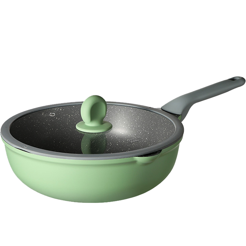 COOKER KING Non-Stick Wok with Maifanite Color, 30cm Flat Bottom Pan for Home Use, Compatible with Induction Cookers, Stir-Fry Pan And Frying Pan CG30ZQ