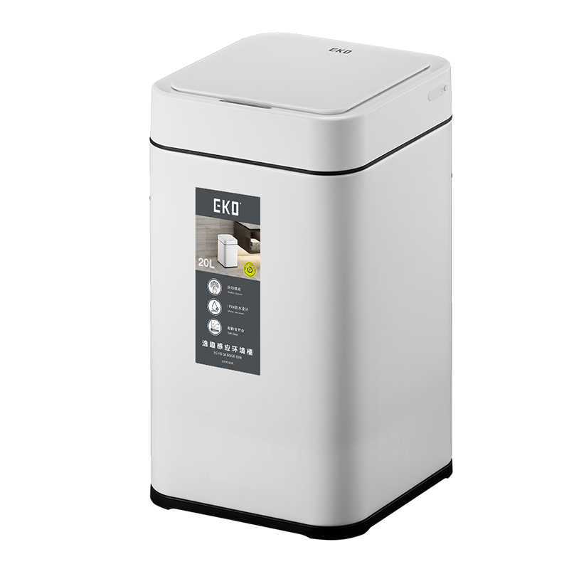 EKO Sensor Smart Trash Can 15L Matte White Commercial Stainless Steel Large Office Hotel Kitchen Bathroom EK9208