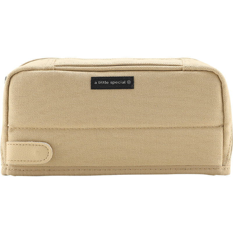 KOKUYO Yimi Xin Chun Series, Large Capacity High Aesthetic Pencil Case for Middle School Students, Multifunctional Stationery Box, Handheld Canvas Bag, Light Brown, 1 Piece, WSG-PCS133NLS