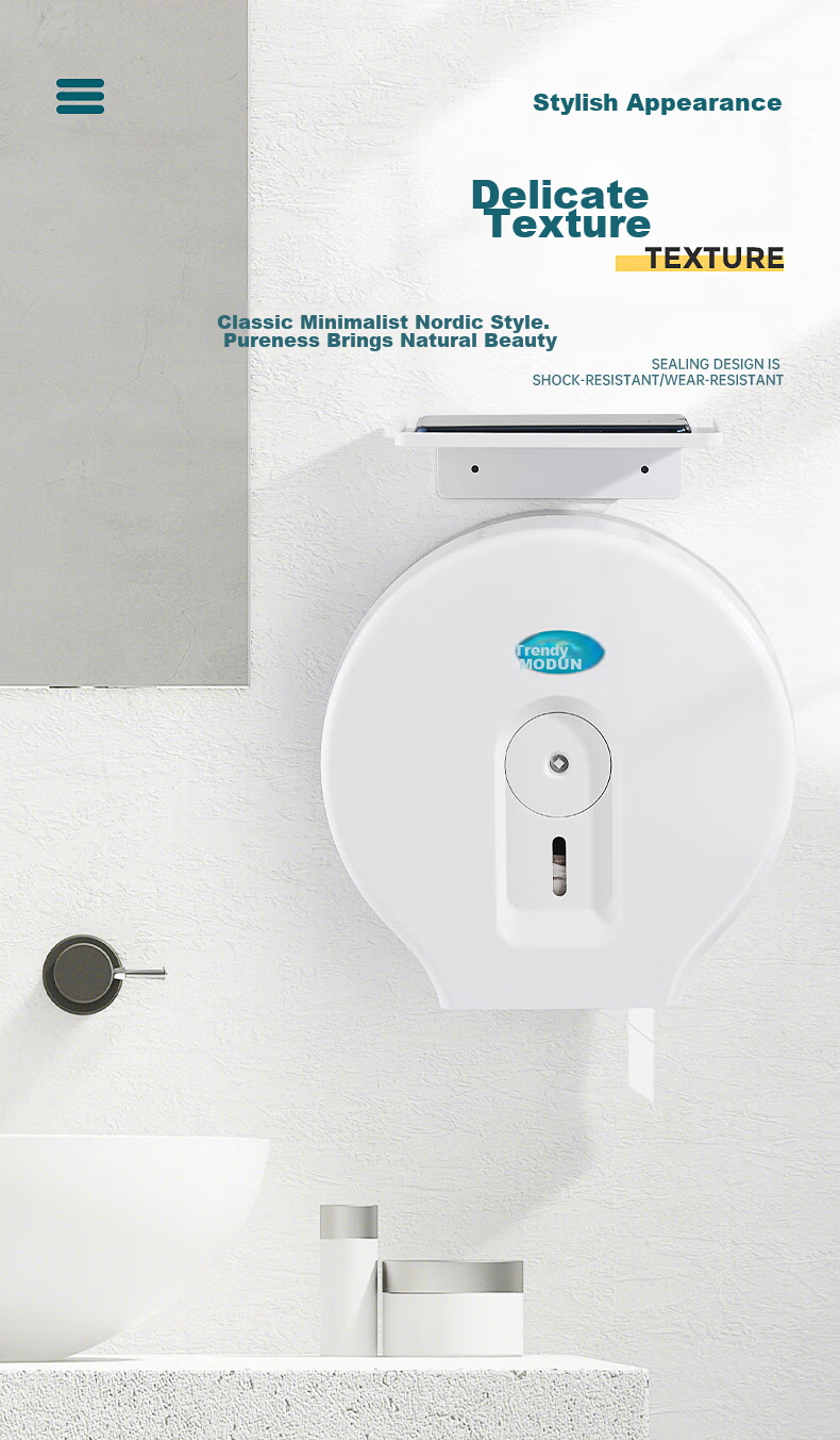 MODUN 5826 White Hotel Bathroom Large Roll Paper Box Wall-Mounted Large Dispenser Box Toilet No-Drilling Tissue Box 4