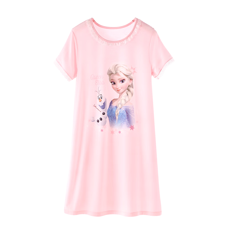 Disney Girls' Summer Modal Nightgown Short Sleeve Ice Silk Pajamas Homewear 1028D Sky Blue 130cm