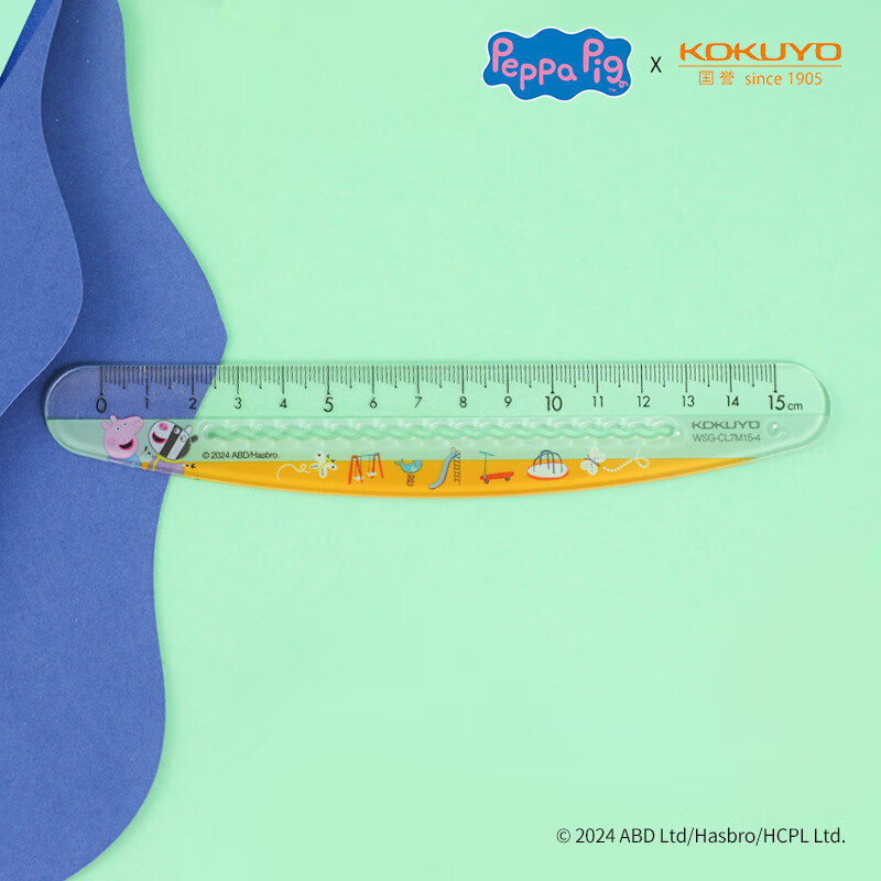 Линейка KOKUYO Peppa Pig Collaboration Series, 15 см, волнистая, прозрачная, безопасная, без острых краев, удобная для разметки линий, зеленая, 1 шт.