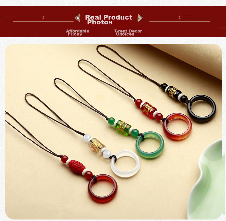 Jiangming Phone Pendant, Natural Agate Jade Phone Chain, Pure Copper Ingot Peace Buckle, Car Key USB Drive Phone Case Lanyard, Anti-Loss, Short Metal Chinese Style Pendant for Men And Wome 8