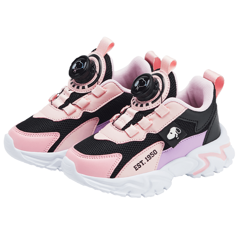 SNOOPY Children's Lightweight Sneakers, Boys And Girls Student Autumn Versatile Casual Shoes, 3814 Pink Black Purple, Size 27