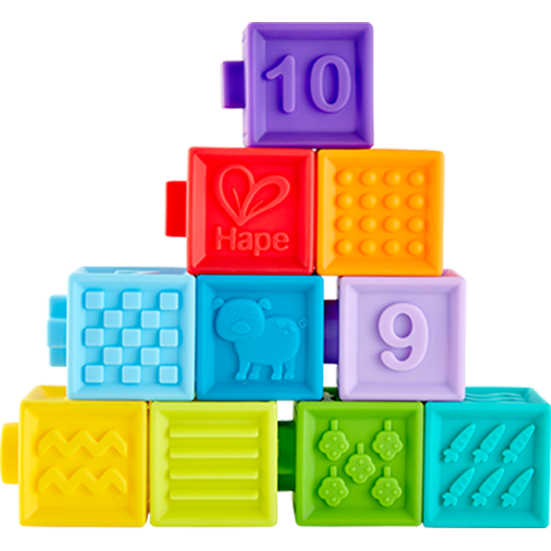 Hape (Germany), Baby And Children's Building Blocks, Large Particles, Easy to Grip, Soft Rubber Embossed Construction Toys, Birthday Gift, E8365