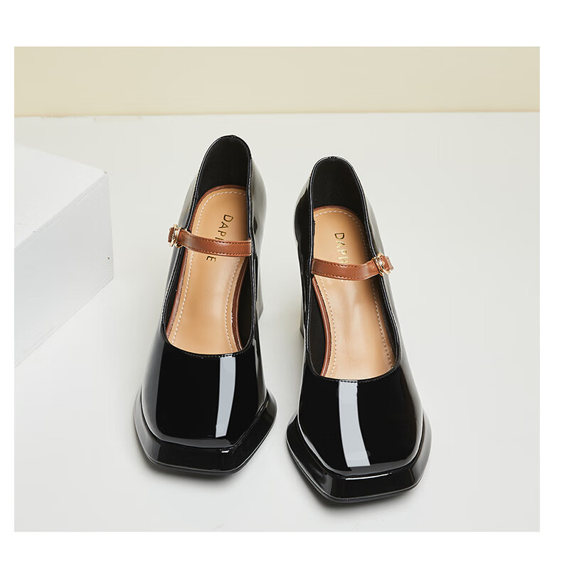 DAPHNE Ultra High Heels for Women, French Elegant One-Strap Buckle Square Toe Chunky Heel Pumps Women's 4623101118 Black Size 34 16
