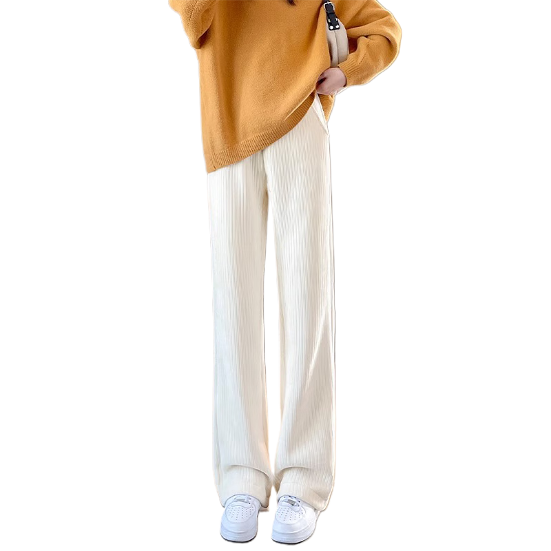 LangSha Chenille Wide-Leg Pants for Women Autumn Winter Fleece Thickened Draped Loose Straight Corduroy Casual Lounge Pants