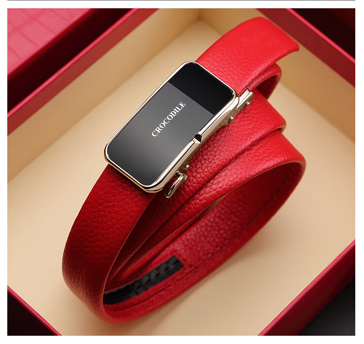 CROCODILE Top-Grain Leather Women's Automatic Buckle Belt, Business Belt, Birthday Gift for Girlfriend, T1561 Black 2