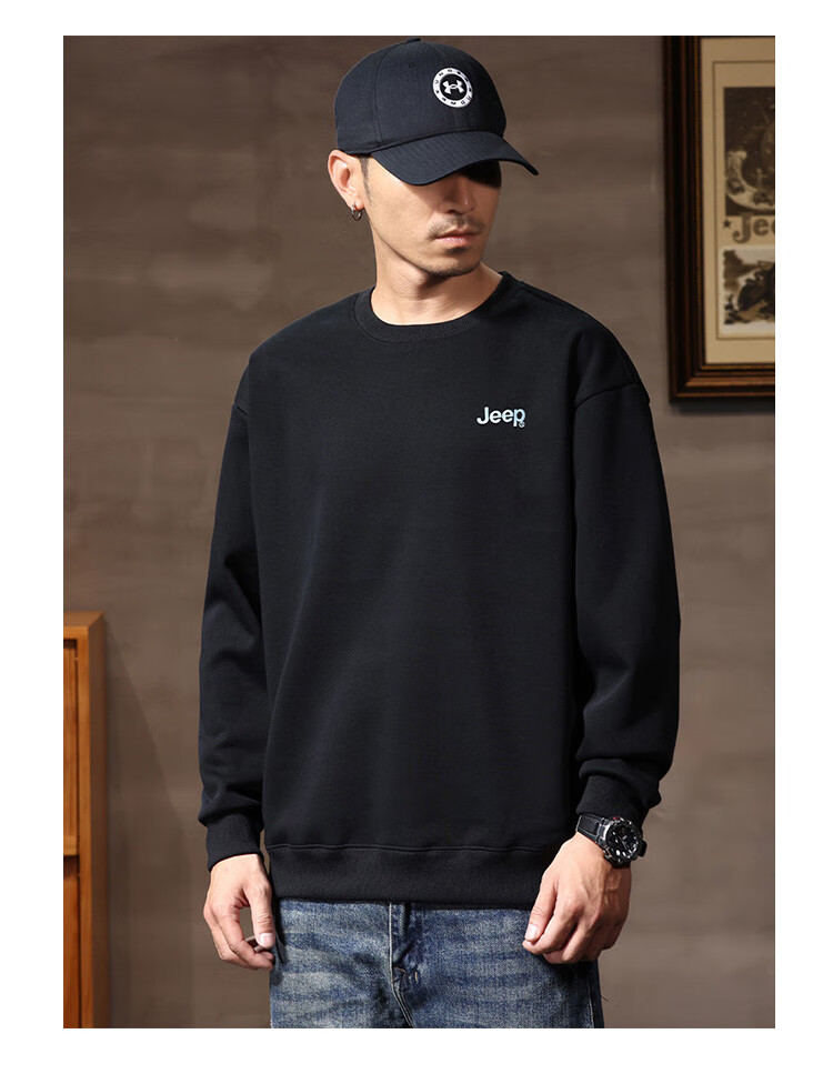 JEEP Men's Sweatshirt, New Spring And Autumn 2026 Style, Trendy Round Neck, Loose Long-Sleeve Casual Sportswear Top for Men, Fashionable 32