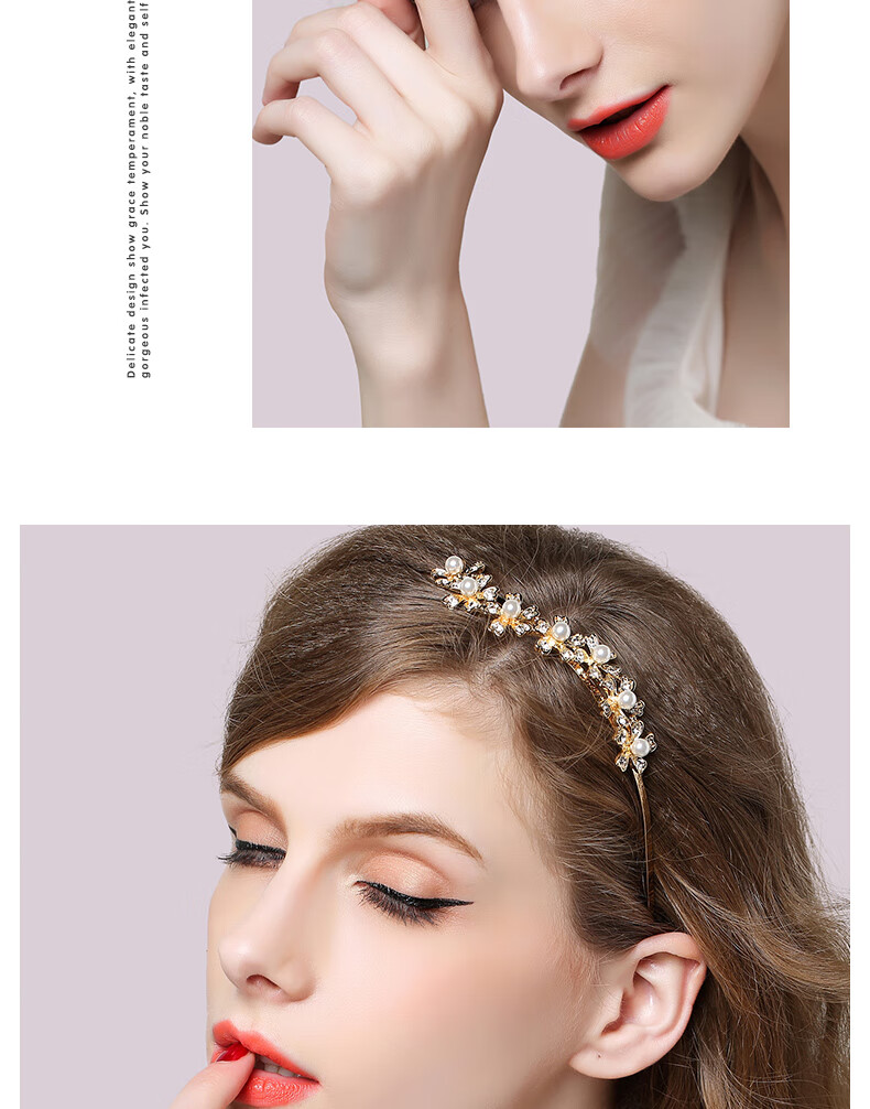 Royal Sasa Hair Accessories, Headbands, Hairpins, Alloy Imitation Crystal, Gold Color 4