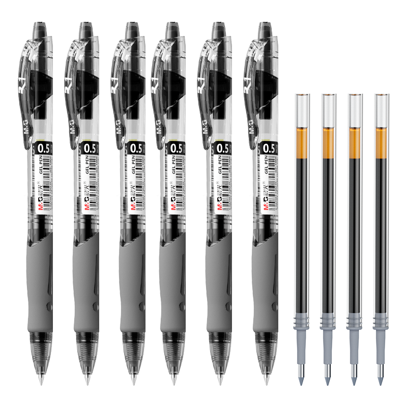 M&G Stationery GP1008 Retractable Gel Pen for Students, 0.5mm Black Pen, Signature Pen, Business Bullet Tip, Exam-Specific Pen, Office Supplies, Black, 10 Pens + 10 Refills