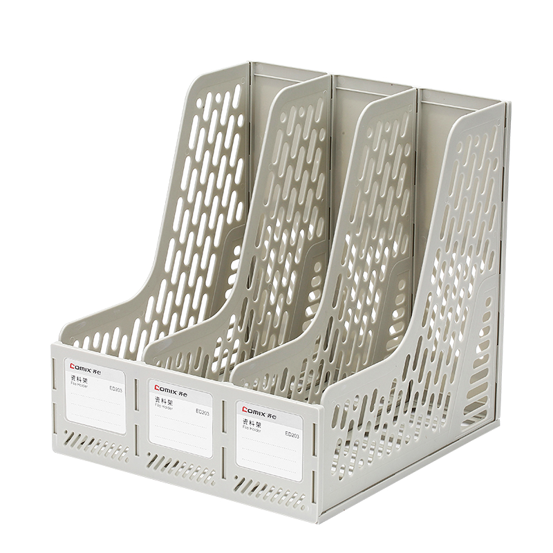 COMIX 3-Tier Hollow Desktop File Organizer Bookshelf Storage Box, Office with Label Document File Storage Rack Book Storage Organizer Gray ED203