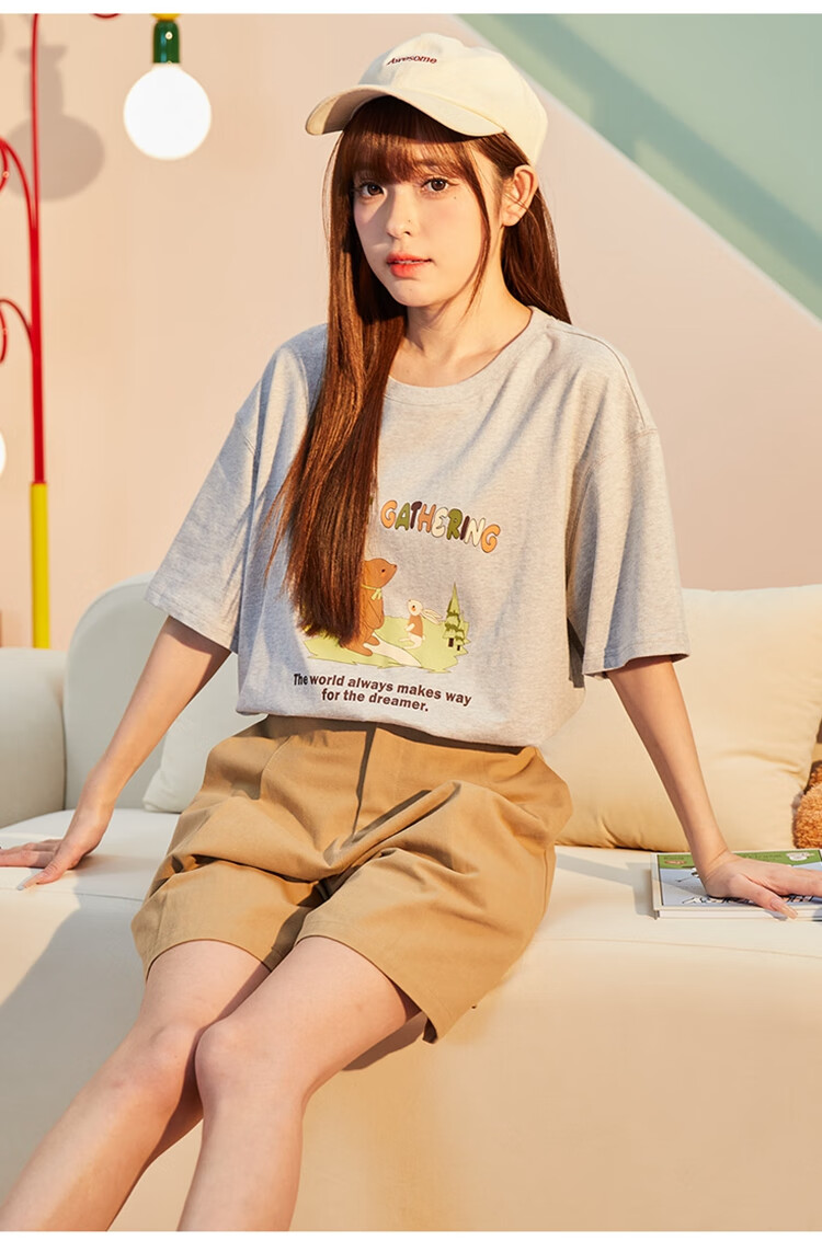 TonLion 2025 Women's Front Print Short Sleeve T-Shirt Light Heather Gray S 10