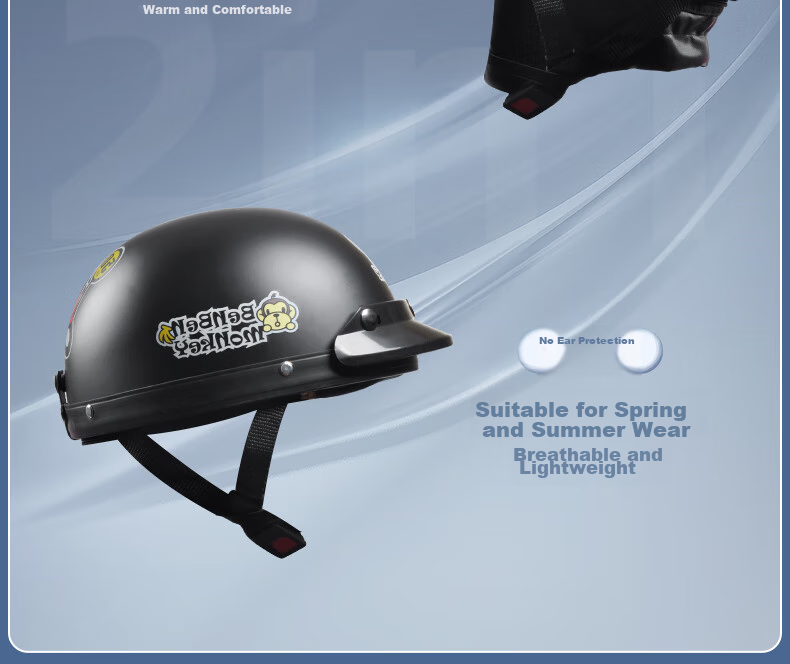 AD New National Standard Class A Electric Vehicle Helmet, 3C Certified National Standard, for Men And Women, Summer Sun Protection, Electric Scooter Safety Helmet, Men's Style, All-Season Half Helmet, Cute Harley Helmet HL-01 Matte Black Monkey Desig 12