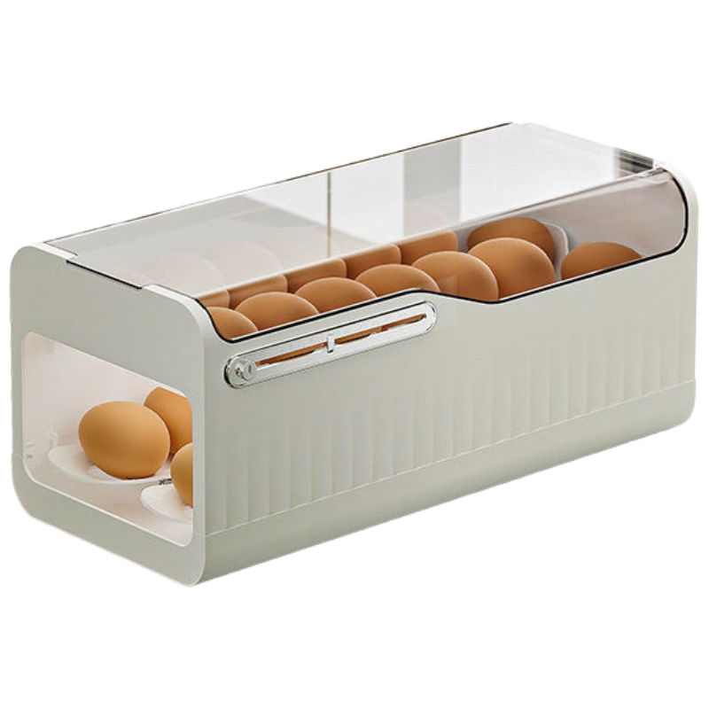 Jingmao Egg Storage Box, Refrigerator Side Door Organizer, Food-Grade Egg Rack, Automatic Rolling Egg Container, Fresh-Keeping Box
