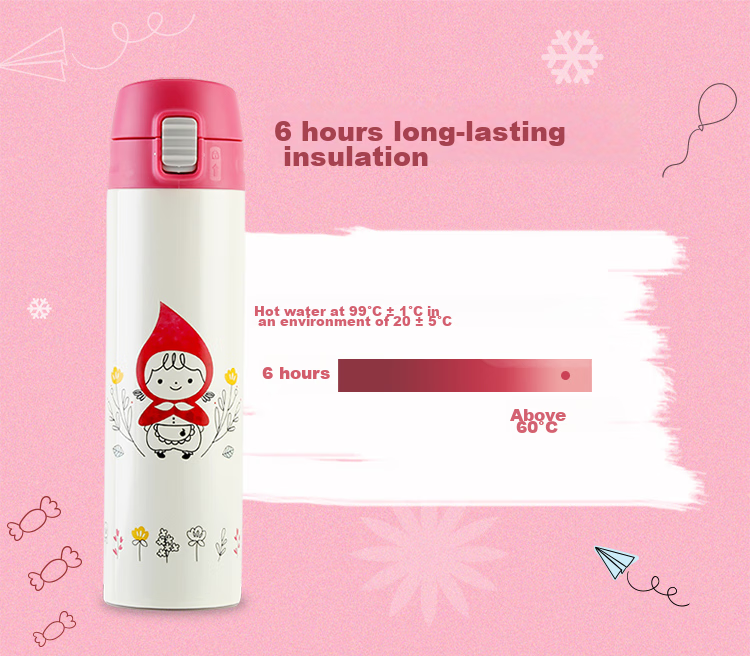 LOCK&LOCK Insulated Cup, Hello BeBe Children's Water Bottle, Student Cup, Portable Water Jug, 390ml (Pink), HBB339PIK 2