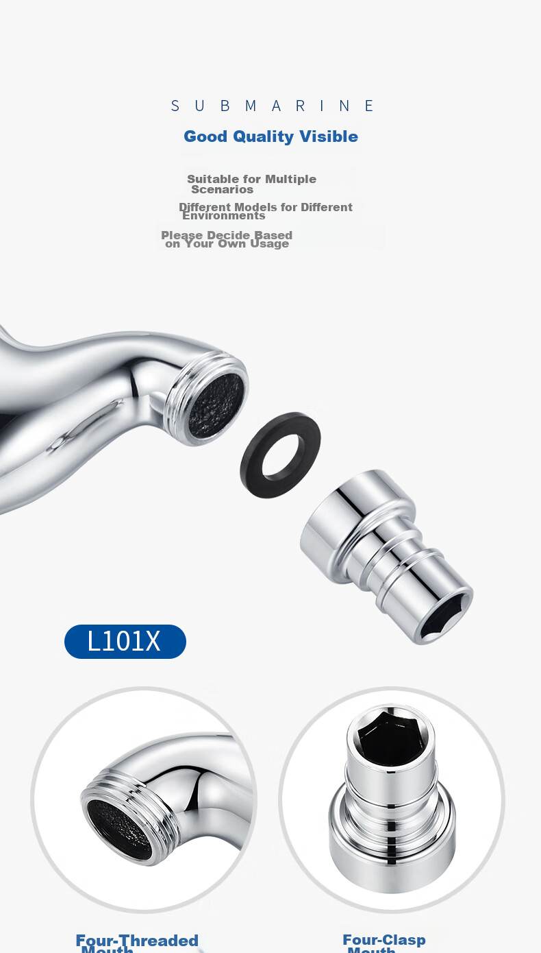 Submarine L1101 Copper Chrome-Plated Mop Sink Faucet, Four-Point Aerator, Ceramic Valve Core, Mop Sink Spout 11