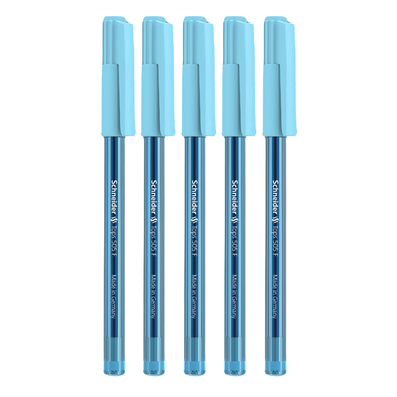 Schneider Ballpoint Pen, Large Capacity 0.5mm Bullet Tip, Transparent Candy-Colored Barrel, for Students And Daily Office Use, Blue Cap with Blue Ink - Pack of 5