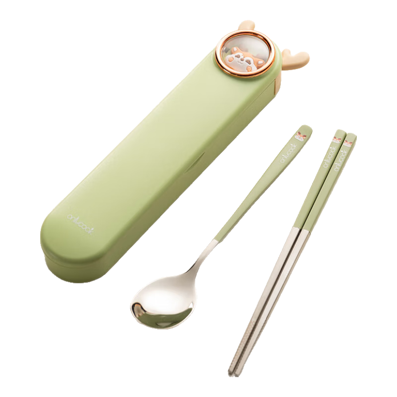 Onlycook 304 Stainless Steel Portable Tableware Set for Students And Children with Chopsticks And Spoon Storage Box - Deer Desig