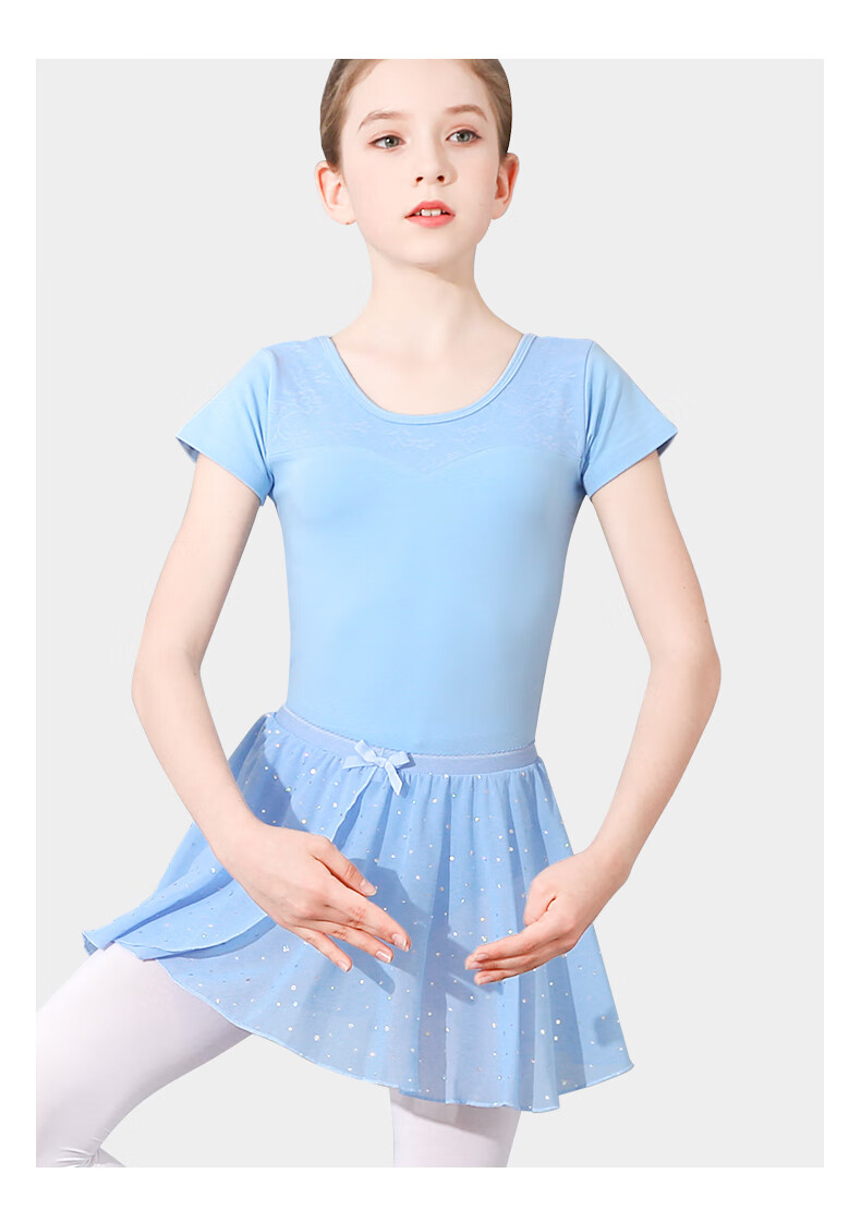 Zhiyouban Children's Short Sleeve Dancewear Ballet Practice Dress Girls Professional Art Exam Gymnastics Tulle Skirt Half Skirt 13