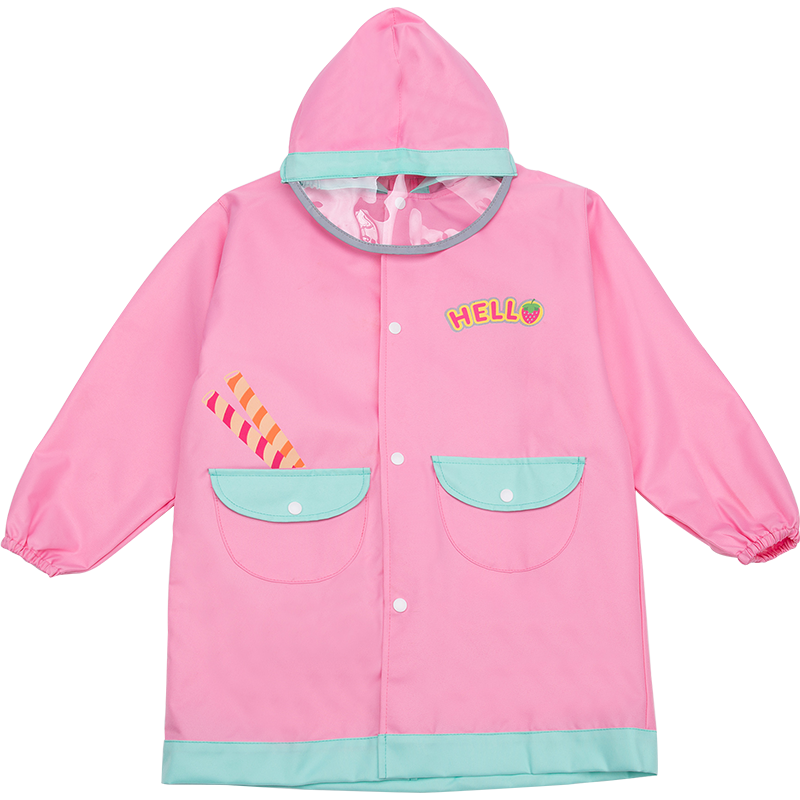 Lemonkid Children's Raincoat for Boys And Girls, Elementary School Students' Rain Poncho with Backpack Space for School, Pink Cake, M Size