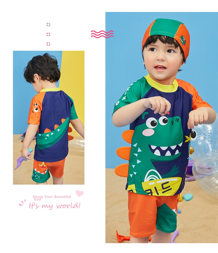 Lemonkid Children's Two-Piece Swimsuit Set for Boys And Girls, Baby Swimwear with Trunks, Sea Blue Funny Shark Design, Size 130 12